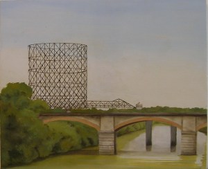 “Lungotevere”, Dipinto ad olio su legno, misure 44 x 53 cm, Anno 2012 di Maurizio Ciccani
