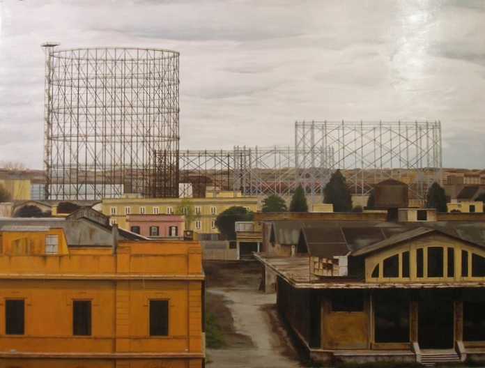 “Gazometro”, Dipinto ad olio su legno, misure 156 x 116 cm, Anno 2011