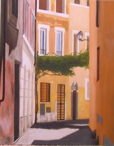 “Vicolo”, Dipinto ad olio su legno, misure 39 x 31 cm Anno 2012 di Maurizio Ciccani