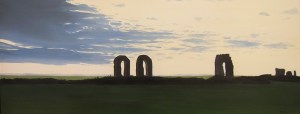 “Rovine romane”, Dipinto ad olio su legno, misure 41 x 105 cm, Anno 2012 di Maurizio Ciccani