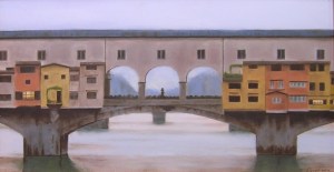 "Ponte Vecchio", Dipinto ad olio su legno, misure 32 x 59 cm, Anno 2011 di Maurizio Ciccani