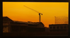 "Tramonto in via Ostiense" dipinto ad olio su legno 75 x 115 cm Anno 2014 di Maurizio Ciccani
