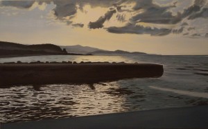 "Tramonto a Terracina" Dipinto ad olio su legno, misure 78 x 49 cm, Anno 2014 di Maurizio Ciccani